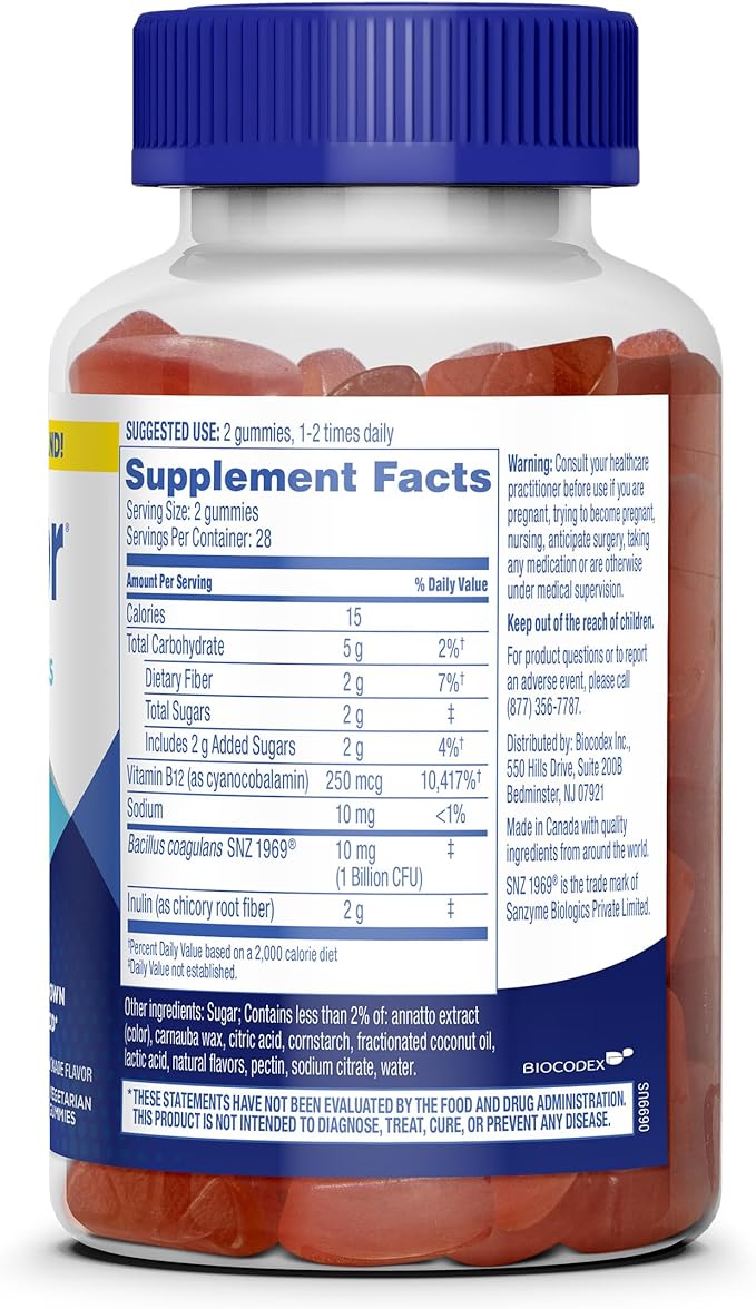 Florastor Prebiotic and Probiotic Gummies, Digestive and Metabolic Support Probiotic Blend for Multi-Action Digestive Health Care, with Vitamin B12, 56 Gummies