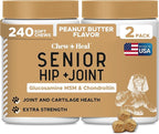 Glucosamine for Dogs Hip and Joint Supplement -240 Soft Chews for Senior Dogs with Glucosamine, Chondroitin, MSM, and Omegas -Mobility, Cartilage, Joint Health -Peanut Butter Flavor (2 Jars of 120)