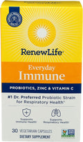 Renew Life Probiotic Everyday Immune Capsules, Daily Supplement Supports Respiratory and Immune Health, L. Rhamnosus GG and B. lactis Bl-04, Dairy, Soy and gluten-free, 10 Billion CFU, 30 Count