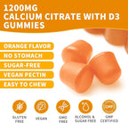 (3 Pack) Calcium Citrate 1200 mg Gummies with Vitamin D3, High Absorption Calcium Supplements for Women & Men, Sugar Free, Non-GMO, Gluten Free, Supports Muscle & Immune - Orange Flavor