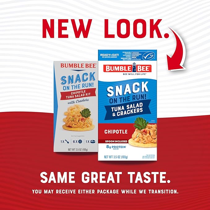 Bumble Bee Snack On The Run! Protein Snack Pack - 8g Protein per Box - Chipotle Tuna Salad with Crackers Kit - Ready to Eat Easy-Open Can - Wild Caught MSC-Certified Tuna (Pack of 12)