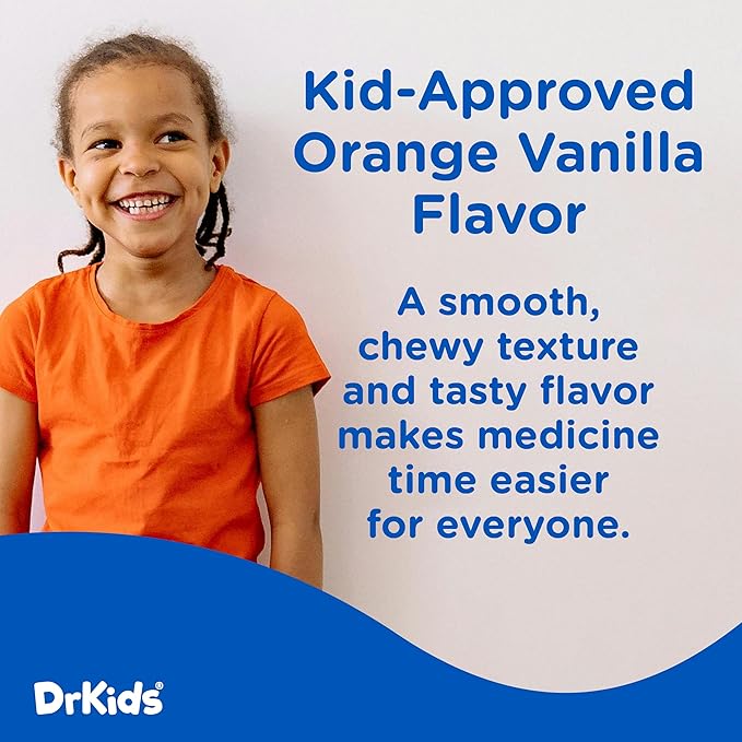 Dr. Kids Children’s Pain and Fever Gummy Bite - Chewable Acetaminophen for Kids Ages 2-11, Pre-Measured Soft Chews for Headache, Sore Throat, Cold and Flu, Orange Vanilla Flavor, 24 Count