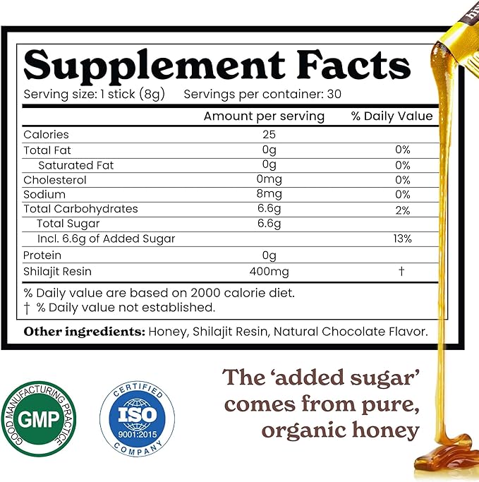 Better Alt Chocolate Shilajit Honey Sticks 75% Fulvic Acid & 85+ Trace Minerals Chocolate-Infused Raw Honey Himalayan Shilajit Energy Booster 30 Sticks Natural Stamina & Endurance Support