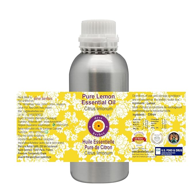 Deve Herbes Pure Lemon Essential Oil (Citrus limonum) Steam Distilled 1250ml (42 oz)