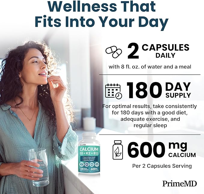 4-in-1 Calcium Supplements for Women and Men - Calcium with Vitamin D3 K2 5000 IU Supplement, 600mg per Serving - Gluten-Free, Vegan-Friendly (120 ct)