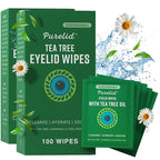 200 PCs Tea Tree Eyelid Wipes – Cleaning Eye Wipes for People with Dry Eyes – Gentle Eyelid Cleanser with Hyaluronic Acid, Chamomile and Aloe – Individually Wrapped & Biodegradable - 2 pack