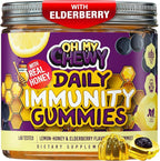OH MY CHEWY Elderberry Gummies Immunity Support - Real Honey and Lemon Immune Supplement for Kids & Teens with Vitamin C, Echinacea, and Zinc - 60 CT
