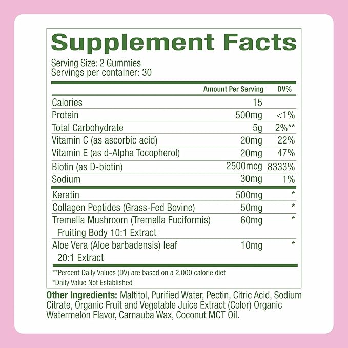 Plant People WonderBeauty Hair, Skin & Nails Rejuvenation Gummies with Tremella Mushroom, Collagen Peptides, Keratin, & Biotin – Watermelon Flavor, 60 Gummies