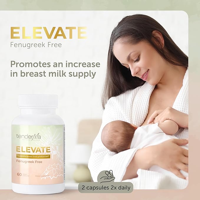 Lactation Supplement Elevate Fenugreek-Free with Organic Goat’s Rue and Lion’s Mane, Blessed Thistle & Brewer’s Yeast, Vegan, Non-GMO, Herbal Breastfeeding Support, 60 Capsules