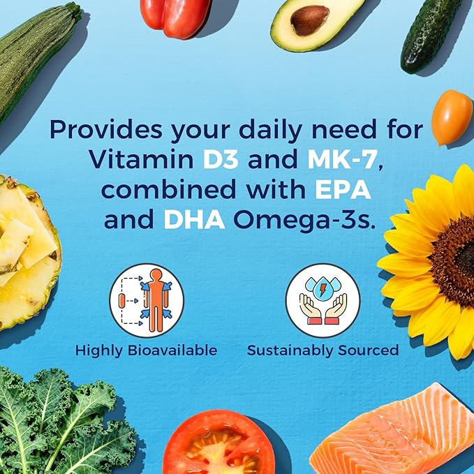Vitalitown Vitamin D3 K2 with Fish Oil Omega-3 Supplements, 1000mg EPA DHA Omega 3 Fatty Acids from Fresh Wild Caught Fish, Support for Heart & Brain Health, 120 Softgels