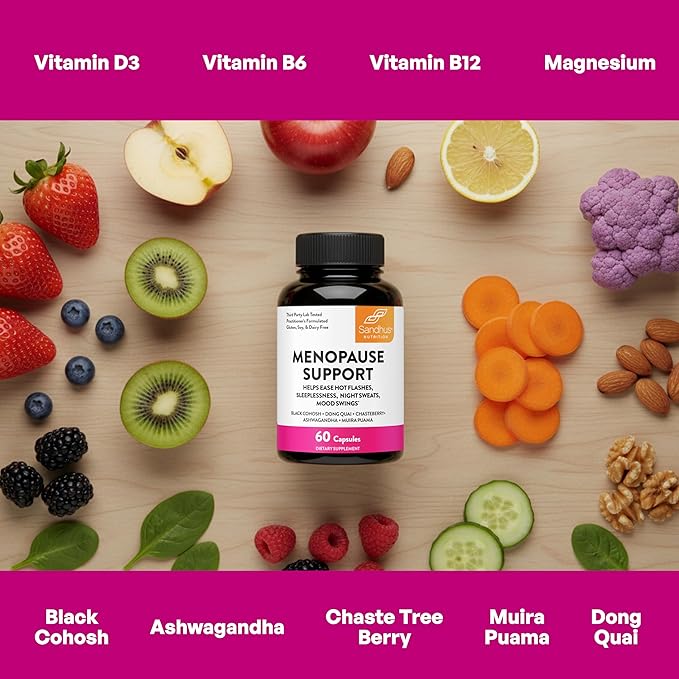 Complete Menopause Support Supplement For Women | With Ashwagandha, Black Cohosh, Dong Quai & Muira Puama | Helps Easing Hot Flashes Night Sweats Mood Swings Hormone Balance & Harmony | 120 Capsules