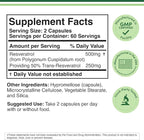 Resveratrol Supplement 500mg Per Serving, 120 Capsules (Resveratrol Polygonum Root Extract Providing 50% Trans Resveratrol) Healthy Aging Support by Double Wood