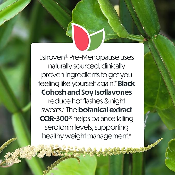 Estroven Pre-Menopause Relief, 30 Ct., Clinically Proven Ingredients, Provides Menopause Relief plus Night Sweats & Hot Flash Relief, Drug-Free or Estrogen Free