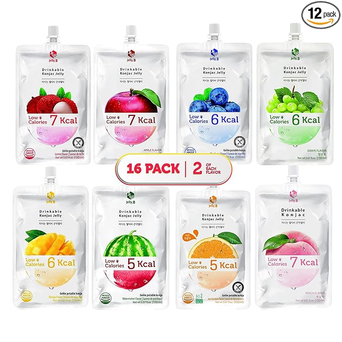 Eat Munchie Box Drinkable Konjac Jelly B Pouches | Healthy Dietary Supplement | Korean Diet Drink | Low Carb & Low Calorie Snacks, No Sugar Added (16 Pouches) Variety of Flavors (Flavors May Vary)