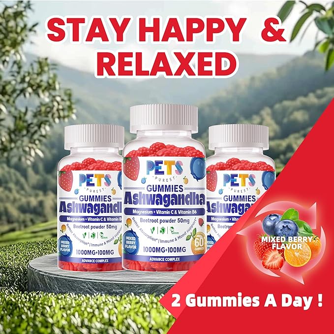 Ashwagandha Gummies & Vitamin D3 Gummy 120 Count - Organic Aswangdha Supplement for Improve Sleep, Stress Relief & Mood Calm(Mixed Berry,Vegan,Plant Based,Gluten-Free & Gelatin Free) Pack of 2