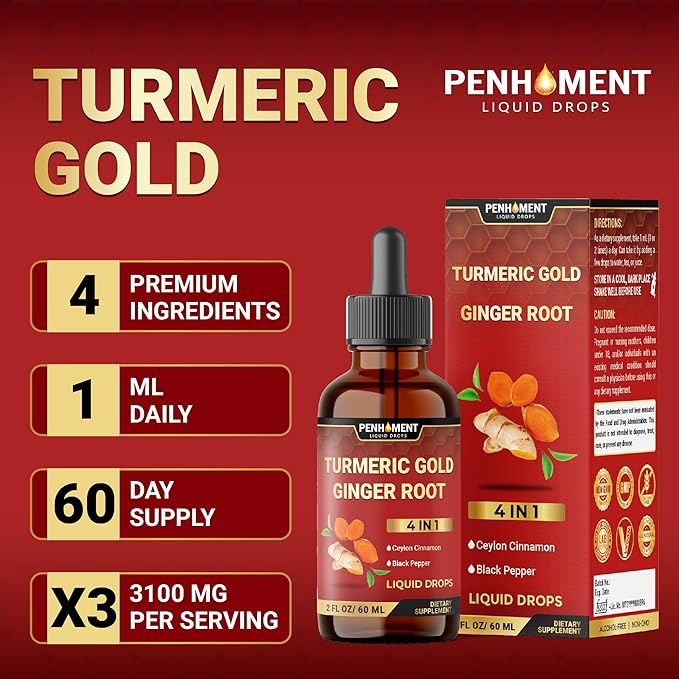 4 in 1 Liquid Turmeric Curcumin Drops Ginger Ceylon Cinnamon and Black Pepper - 2FL oz - 60 Servings