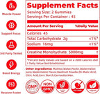 novomins Creatine Monohydrate Gummies for Men & Women, Chewables Creatine Monohydrate for Muscle Strength, Muscle Builder, Energy Boost, Pre-Workout Supplement(90 Count)-Watermelon Flavor. 1 Pack