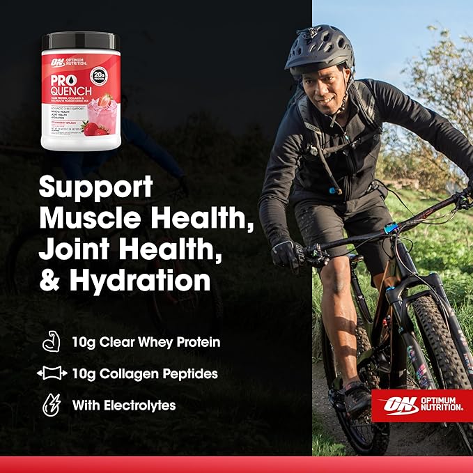 Optimum Nutrition Pro Quench, 10g Clear Protein, 10g Collagen peptides & Electrolyte Powder Drink Mix, Strawberry, 20 Servings, 520 Grams (Packaging May Vary)