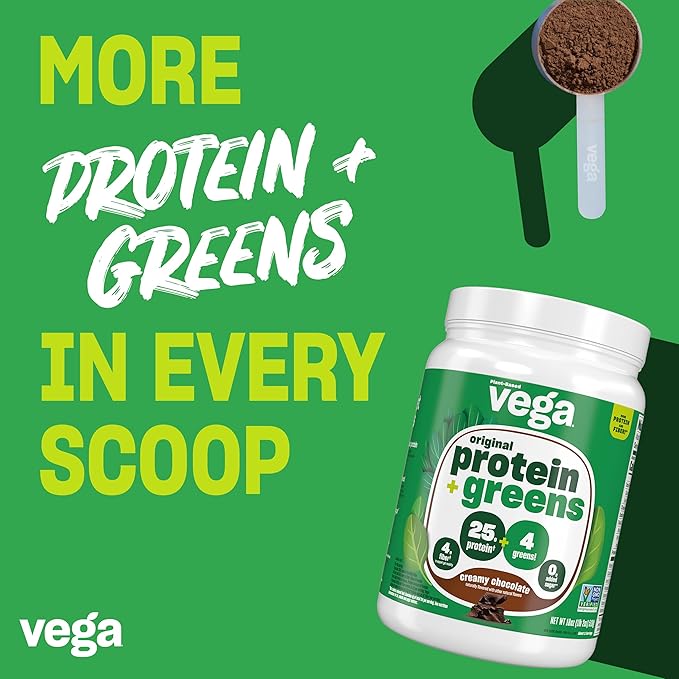 Vega Protein and Greens Protein Powder, Chocolate - 20g Plant Based Protein Plus Veggies, Vegan, Non GMO, Pea Protein for Women and Men, 1.2 lbs (Packaging May Vary) (Pack of 1)