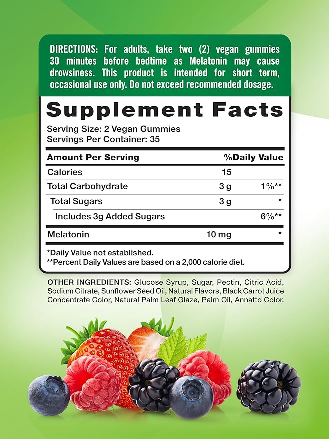 Nature's Truth Melatonin 10mg Gummies | 70 Count | Berry Flavor | Vegan, Non-GMO, and Gluten Free Supplement