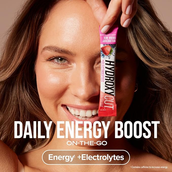 Hydroxycut Drink Mix, Wildberry Blast - 21 Travel-Size Packets - Zero Calories, Zero Sugar - Boost Metabolism, Burn Calories, Increase Energy - for Women & Men