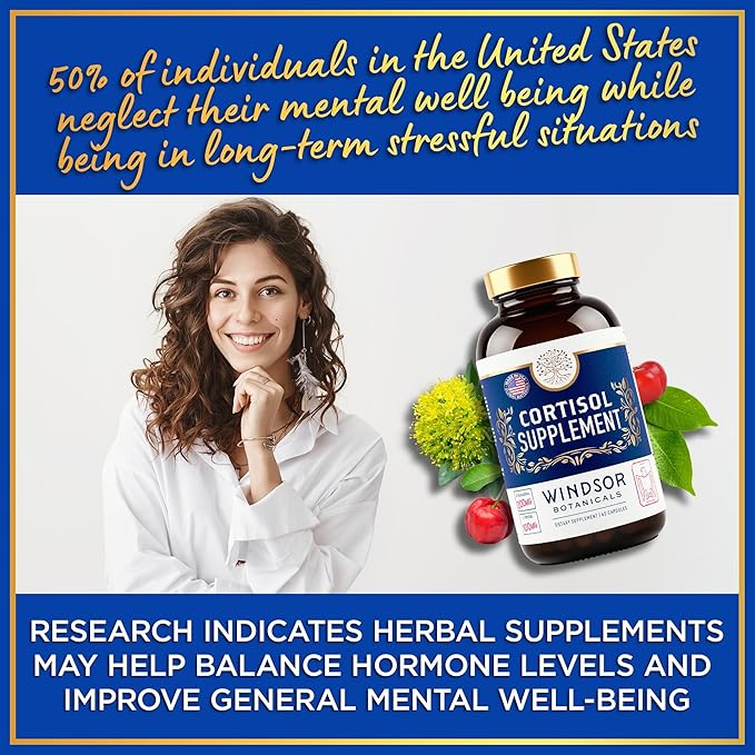 15-IN-1 Cortisol Supplements for Women & Men - Cortisol Reducer, Manager with Ashwagandha, Acerola, L-Tyrosine, Vitamin C, B6 - Mood, Stress Relief, Restful Sleep Support - 60 Capsules, 60-Day Supply