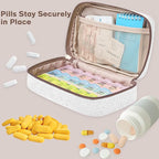 Weekly Travel Pill Organizer 2 Times A Day Pill Case for Purse with Removable AM PM 7 Day Pill Box,Cute Medication Organizer Pill Container for Medicine, Vitamin, Fish Oils,Supplement (Brown, Medium)