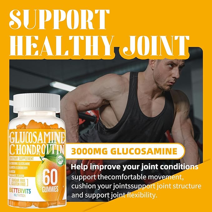 Glucosamine Chondroitin Gummies with MSM & Elderberry Extra Strength - Joint Support, Antioxidant Immune Support Supplement for Adults, Men & Women120 Orange Gummies
