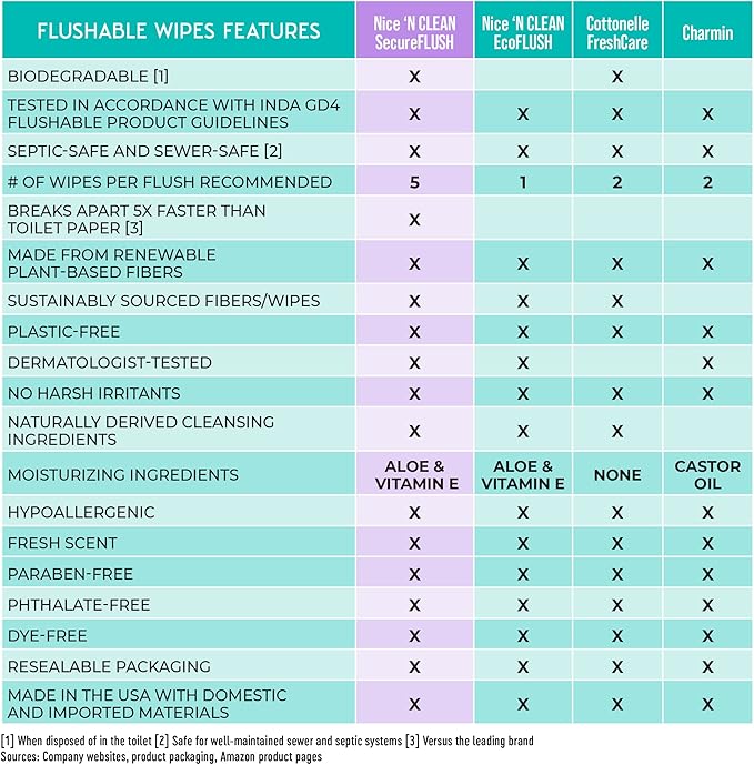 Nice 'N Clean Adult Flushable Wipes (12 x 42 Count) | Personal Cleansing Wipes Made from Plant-Based Fibers | Infused with Aloe & Vitamin E