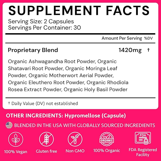 Ayurvedic Hormone Balance for Women | Cortisol Reducer | Mood, Energy, & Sleep Support | Regulates Estrogen | Stress Relief | Ashwagandha, Rhodiola, & Shatavari | Made in USA | 60 Ct. - OSH Wellness