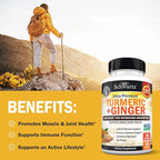 Turmeric Curcumin and Ginger Supplement - 95% Standardized Curcuminoids with BioPerine Black Pepper Extract for Ultra High Absorption - Natural Joint Support Supplement - Gluten-Free - 60 Capsules