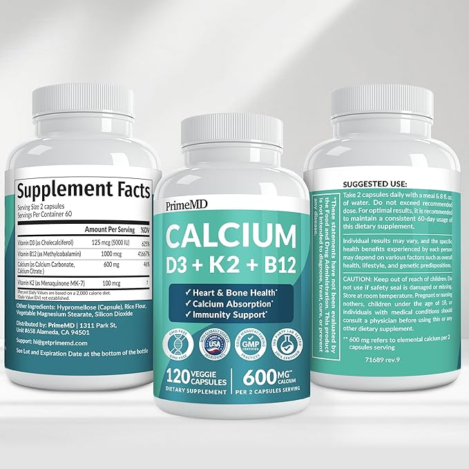 4-in-1 Calcium Supplements for Women and Men - Calcium with Vitamin D3 K2 5000 IU Supplement, 601mg per Serving for Heart, Bones & Body Defenses - Gluten-Free, Vegan-Friendly (480 ct)
