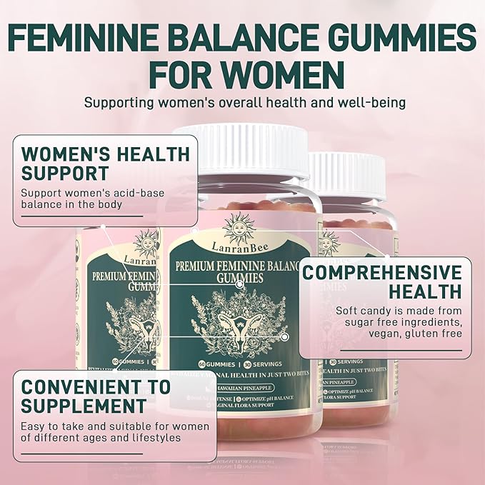 Premium Feminine Balance Gummies - for Women’s Health & Wellness - Immune Support - Vegan, Gluten-Free & Halal - Hawaiian Pineapple - 60 Gummies - 30 Servings (2)