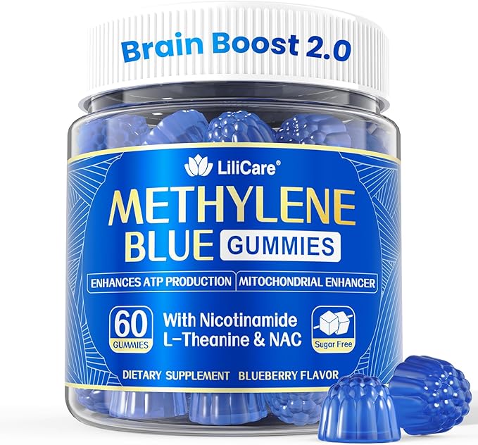 LILICARE Methylene Blue Gummies 7mg Per Serving for Humans | Upgraded Antioxidant & Brain Booster Supplement for Cognitive Function, Energy, Cellular & Mitochondrial Health | Pure, Vegan, 60 Counts
