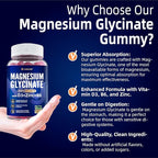 Magnesium Glycinate 500mg/250mg for Adults Teens - Plus D3,B6 & Zinc - Magnesium Glycinate Gummies,High Absorption - Support for Relaxation,Brain,Bone & Immunity Health - Sugar Free - 120Cts