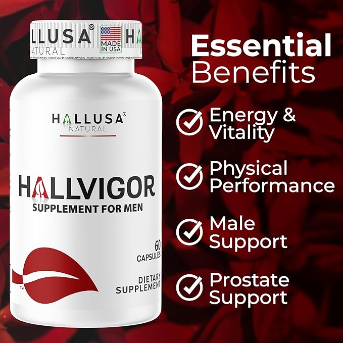 "N/A" HALLVIGOR Men’s Daily Multivitamin – Korean Ginseng, Damiana, Saw Palmetto, Biotin, B Complex, Zinc, Royal Jelly – 60 Capsules – Hallusa Natural