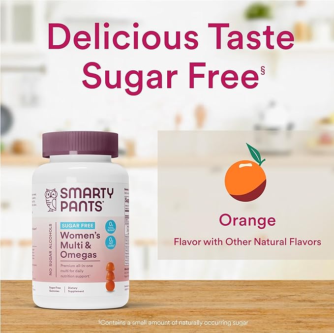 SmartyPants Women's Multivitamin Gummies, Sugar Free: Biotin, Methylfolate, Omega 3 (ALA), Vitamin D3, C, Vitamin B12, B6, A, K & Zinc, Inositol, Gluten Free, 60 Count (20 Day Supply)