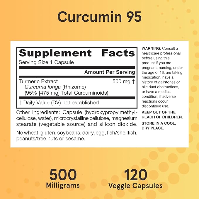 Jarrow Formulas Curcumin 95 Supplement - Turmeric Extract Supplement, 500 mg for Antioxidant & Joint Support, 120 Capsules