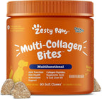 Zesty Paws Multi Collagen Soft Chews for Dogs - for Hip, Joint & Cartilage Support + Skin Health - with Collagen - Plus Eggshell Membrane, Vitamin C & Hyaluronic Acid - 90 Count