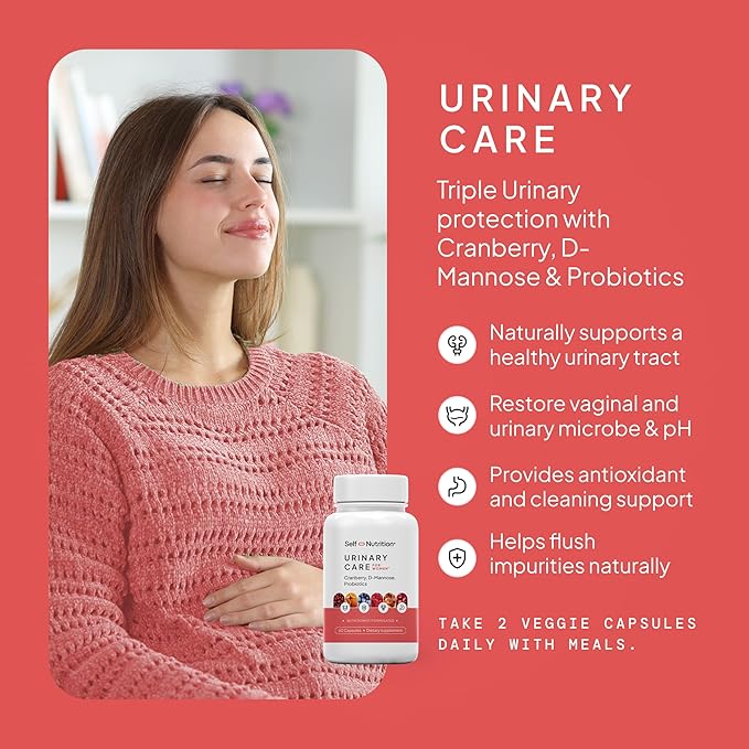 SELF NUTRITION UTI D Mannose with Cranberry & Probiotics for Women | 3 in 1 Supplement, Supports Urinary Tract Health & PH Balance | Effective & USA Made | Vegan, Non-GMO (60 Capsules)