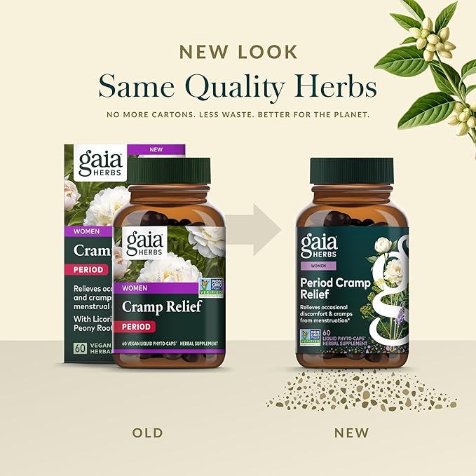 Gaia Herbs Cramp Relief - Herbal Supplement for Period Cramp Relief* - Made with Fennel Seed, Licorice Root & More - 60 Vegan Liquid Phyto-Caps (60 Servings)