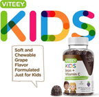 Viteey Iron Gummies for Kids with Vitamin C - Supports Energy, Blood Cell Formulation, Blood Builder Anemia Kids Iron Supplements - Vegan, Gelatin Free, Gluten Free - Tasty Chewable Grape Flavored