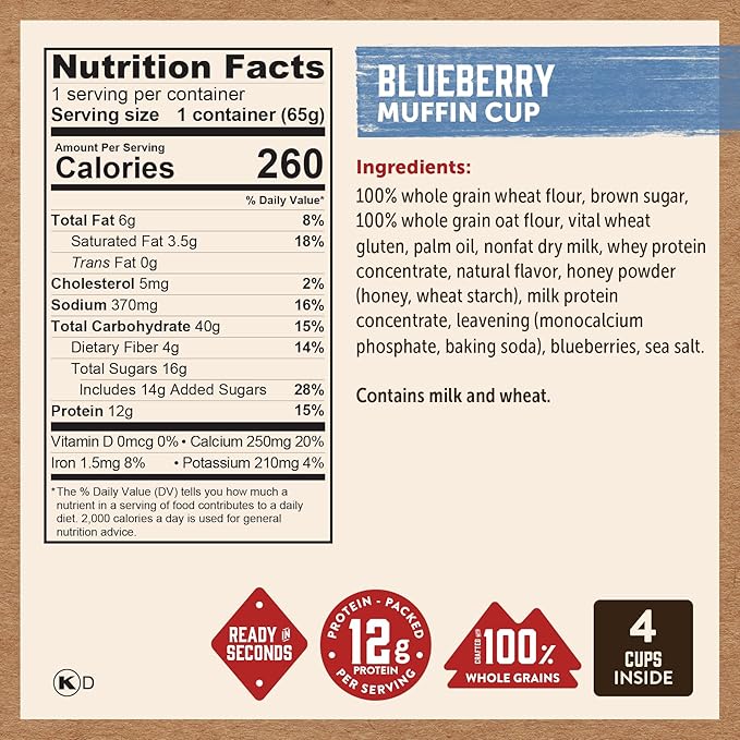 Kodiak Cakes Minute Muffin Cup Variety Pack - 100% Whole Grains, Double Dark Chocolate, Blueberry & Cinnamon Roll, 2.36 oz (Pack of 12)