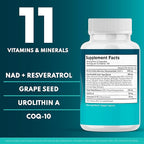 NAD+ Supplement - Liposomal + Resveratrol for Women & Men, Astaxanthin, CoQ10, Alpha Lipoic Acid, Green Tea, Urolithin - 60 Capsules