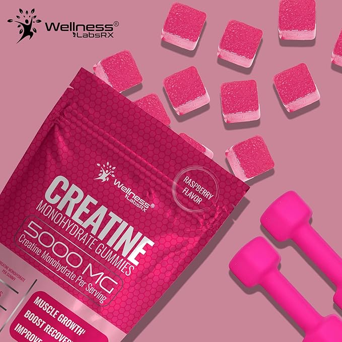 Creatine Gummies 5000mg, 30 Servings Creatine Monohydrate Gummies - Third-Party Tested Creatine for Women, Raspberry Flavor Creatine for Men, Muscle Growth, Strength, and Recovery - Pack of 1