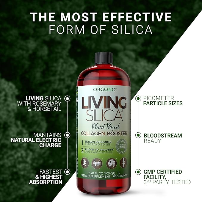 Living Silica ORGONO Plant-Based Collagen Booster | Horsetail Extract & Rosemary | Supports Collagen & Elastin for Joint & Bone Health, Glowing Skin, Strong Hair & Nails | 33.85 Fl Oz