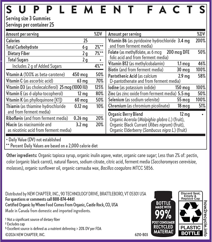 New Chapter Men’s Multivitamin Gummies, 57% Less Sugar, Men’s Gummy Vitamins with Vitamin C, D3 & Zinc, Non-GMO, Gluten Free, Berry-Citrus, 75ct