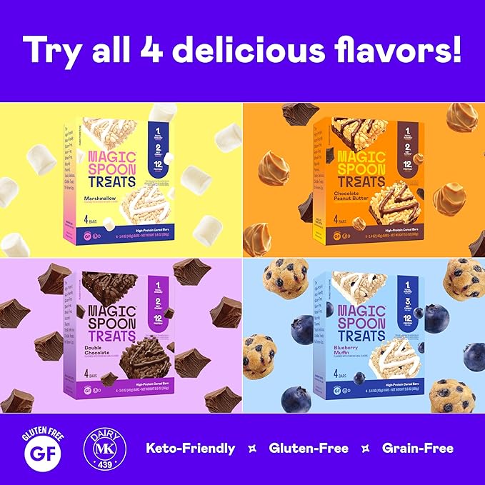 Magic Spoon Treats - 8 High Protein Bars, Blueberry Muffin - High Protein Gluten Free Snack - Sugar & Gluten Free Protein Cereal Bar - Low Carb & Keto Friendly - Healthy Snacks for Adults