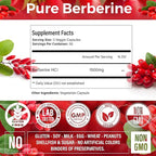 Premium Berberine Supplement, 150 Capsules – 50 Days Supply, 1500mg Berberine Per Serving, Berberine HCI, Made from 100% Pure & Natural Ingredients, Non-GMO, Gluten-Free.