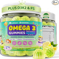 Kids Omega-3 Gummies for 4+, Algae Oil DHA & EPA with Vitamin D3 K2, Choline & PS, Vegan Fish Oil Supplements for Brain, Bone, Cognitive & Immune Health, No Fish Taste, SugarFree, Lemon Flavor, 120Cts
